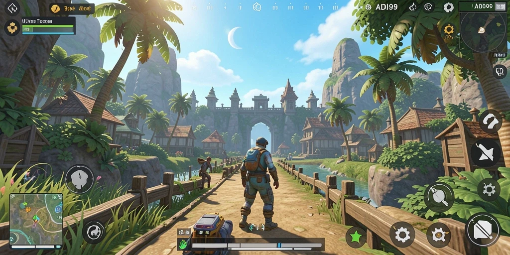 Gameplay ADI99 yang menunjukkan eksplorasi dunia terbuka.