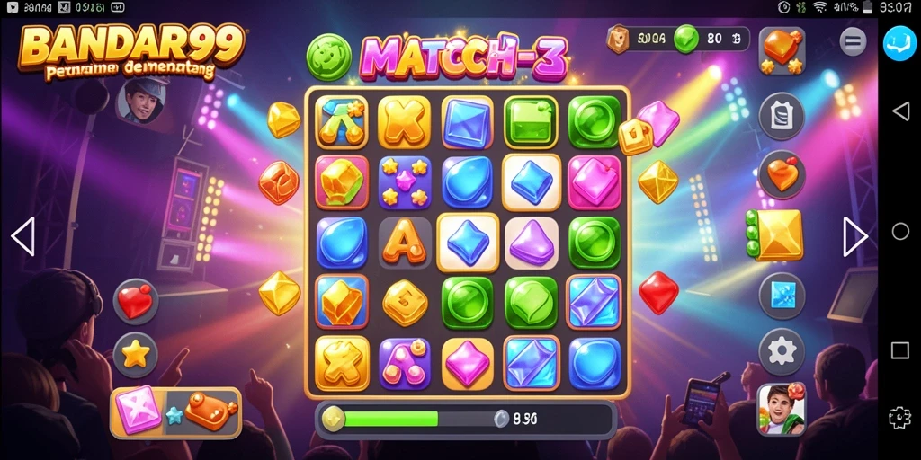 Tampilan gameplay BANDAR99 dengan permata berwarna-warni.
