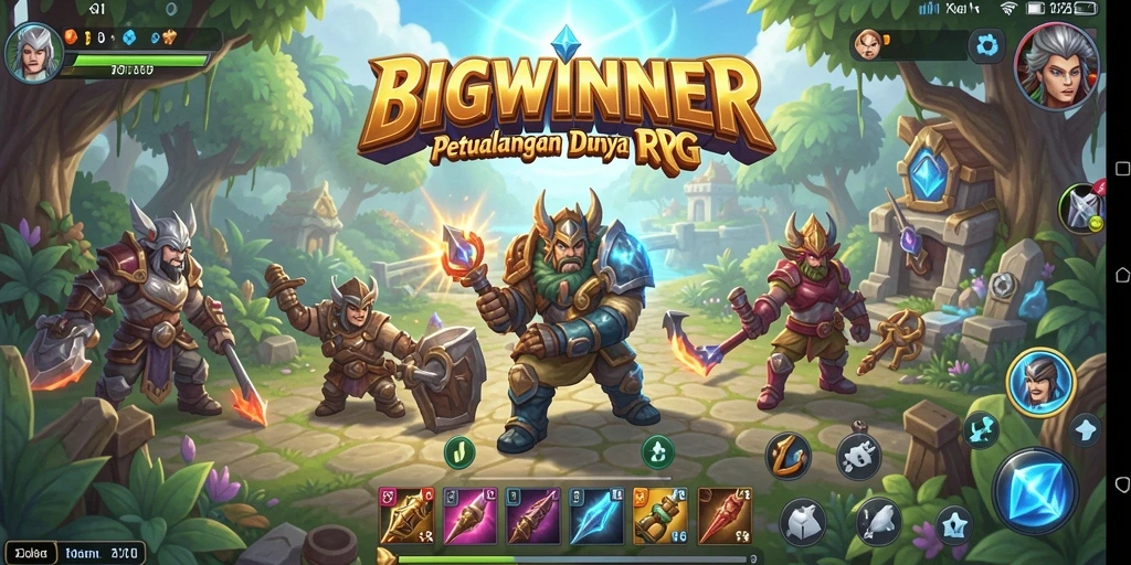 Tangkapan layar utama menunjukkan aksi seru dalam petualangan RPG.