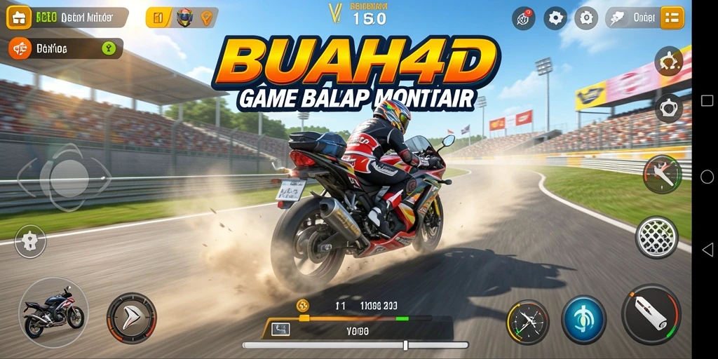Tampilan gameplay seru di BUAH4D dengan balapan motor menegangkan.