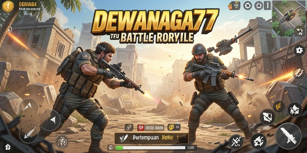 Gameplay seru DEWANAGA77 dengan pertempuran intens Battle Royale.