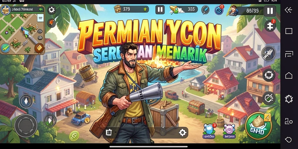 Screenshot gameplay EE789 yang memperlihatkan simulasi bisnis Tycoon.