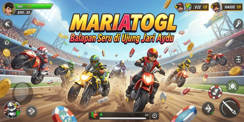 Gameplay MARIATOGL yang mendebarkan dengan mobil balap yang cepat.