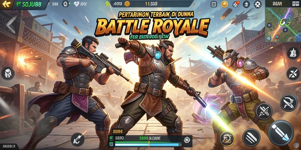 Screenshot gameplay SOJU88 menampilkan pertarungan mendebarkan dalam Battle Royale.