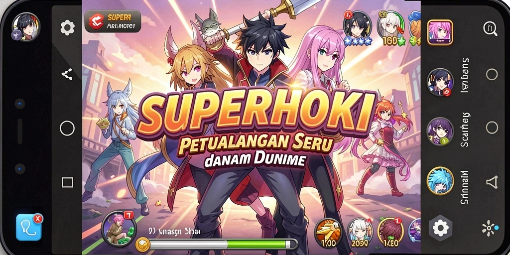 Screenshot gameplay SUPERHOKI dengan karakter Anime ikonik.
