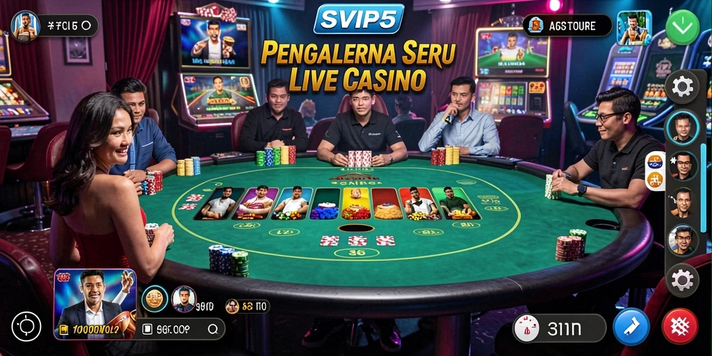 Screenshot gameplay SVIP5 yang menampilkan dealer dan interaksi pemain.